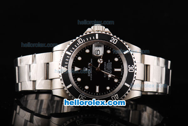 Rolex Submariner Automatic Movement SS Case with Black Dial-White Markers and Black Bezel-Visible Back - Click Image to Close